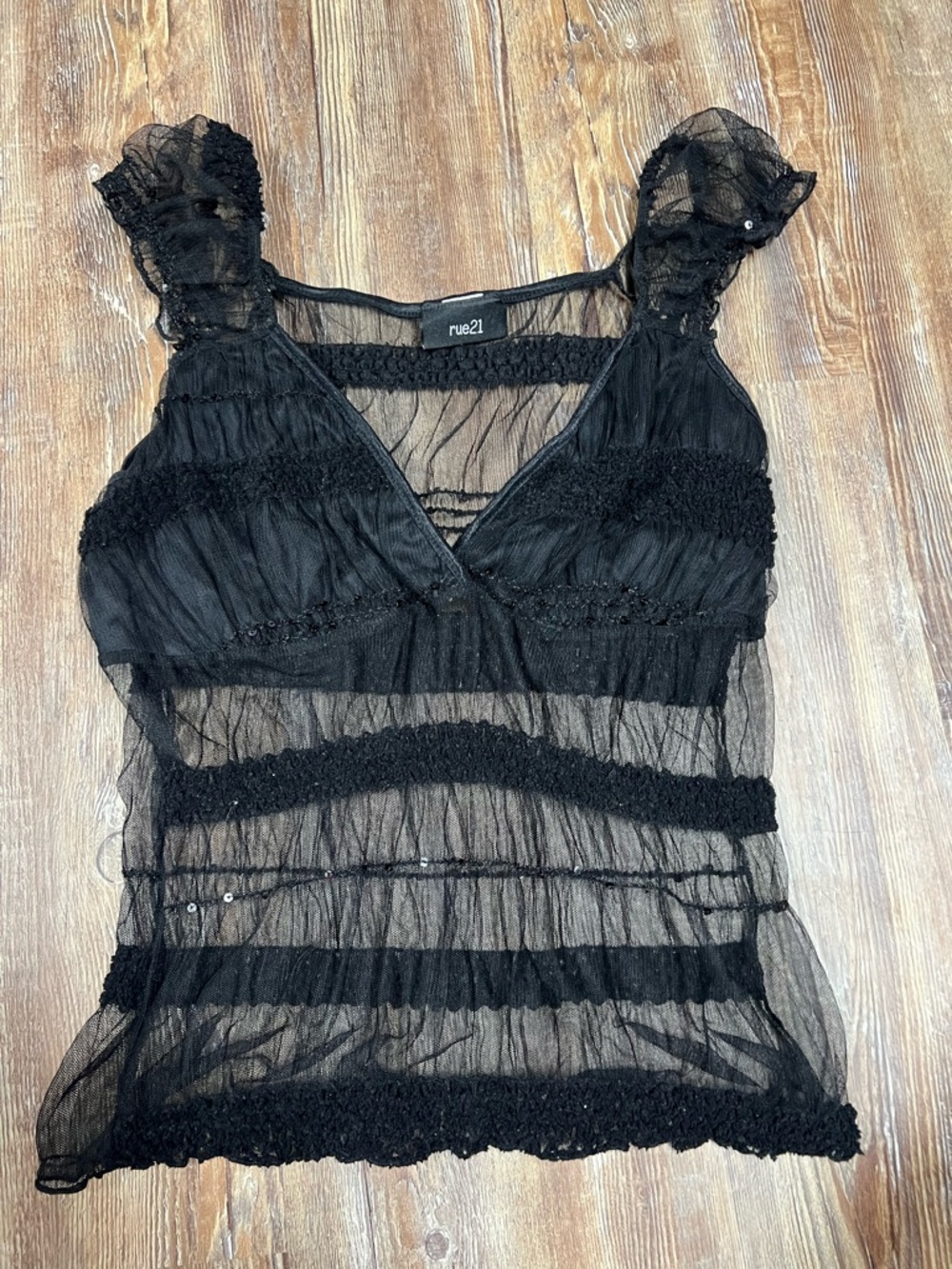 Y2k Black sheer mesh top with sequin details